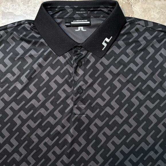 J Lindeberg Polo Shirt Mens Large Black Tour Tech Short Sleeve Golf Performance - Picture 1 of 9